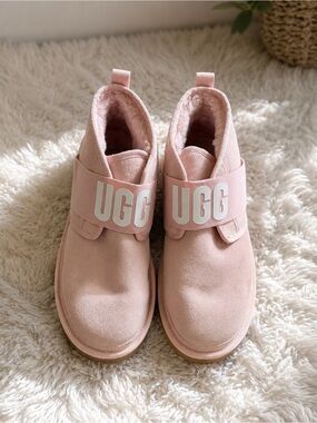 UGG Neumel Flex Pink Suede Wool Lined Logo Strap Boots Women’s 10